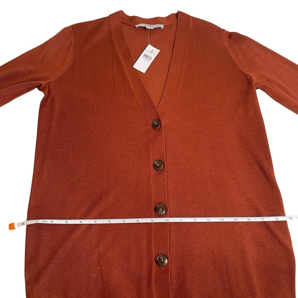LOFT V‑Neck Cardigan Wool Blend Rust Brown Button Front Size Small - Picture 7 of 11
